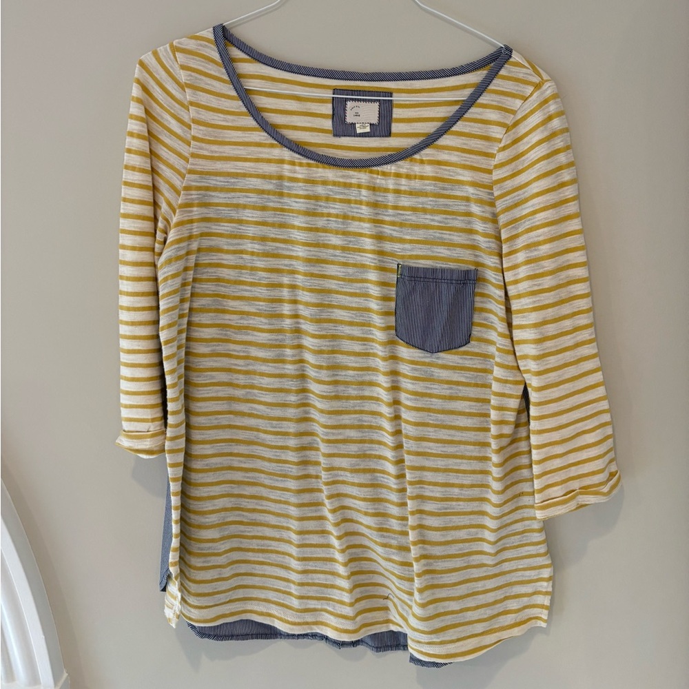Madewell Mustard and Gray Striped Long Sleeve Top